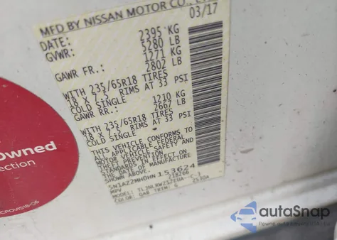 2017 Nissan Murano Sl z USA, uszkodzony, nr VIN 5N1AZ2MH0HN153624
